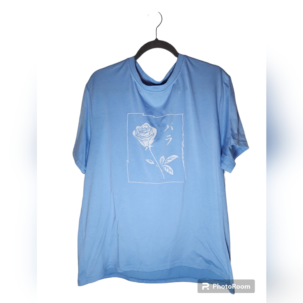 RoMwe White Rose Blue T-Shirt Size XL